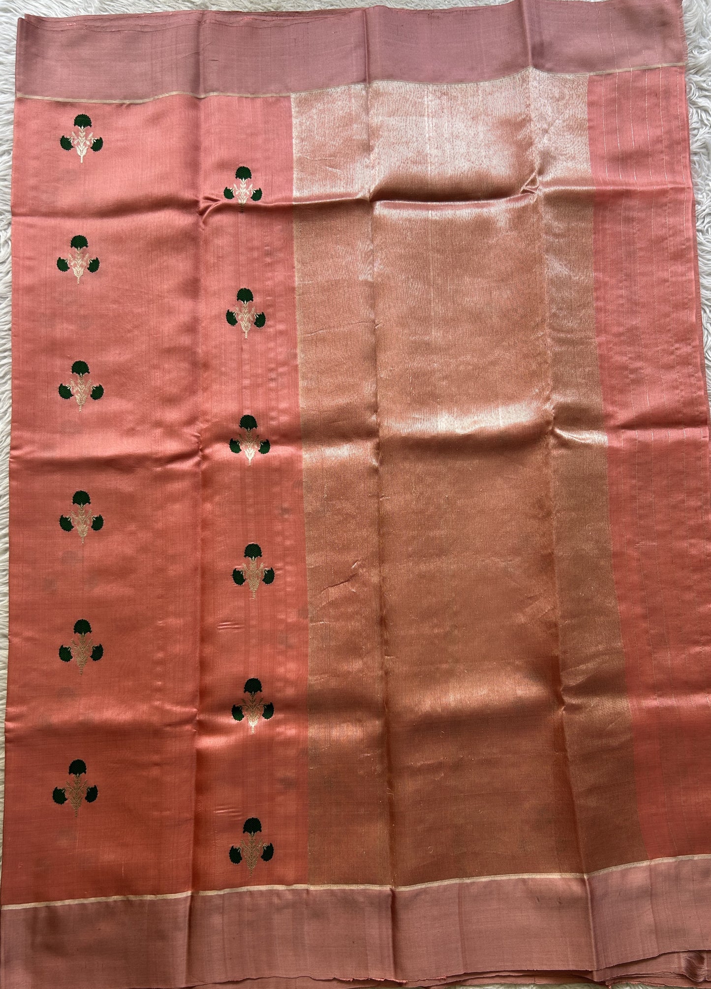 Chanderi Silk Saree Peach color Elegantly Paired with a Zari border - Sampradaya Designer Studio