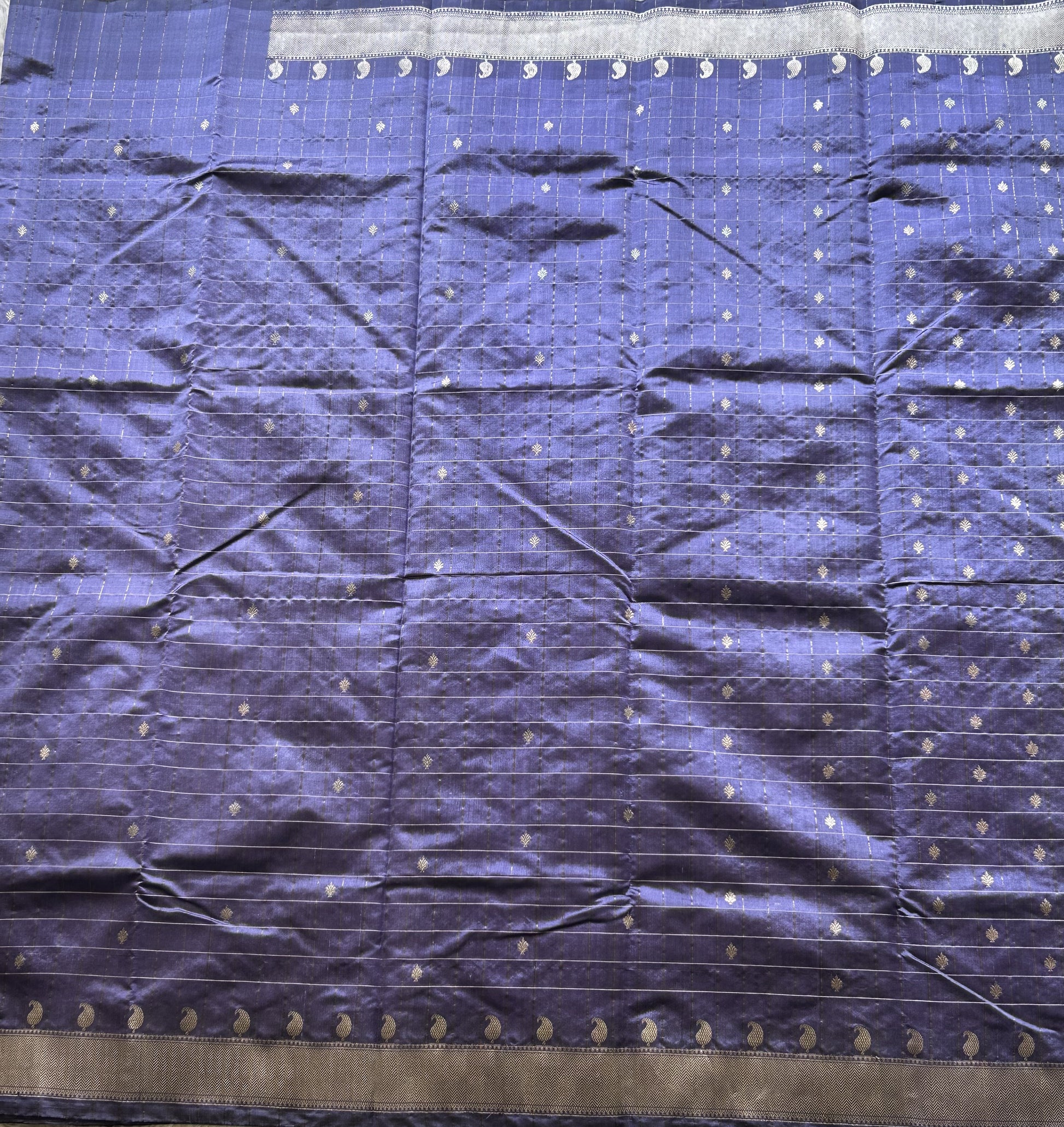 Chanderi Silk Saree  Navy Blue color Elegantly Paired with a Silver Zari Border - Sampradaya Designer Studio