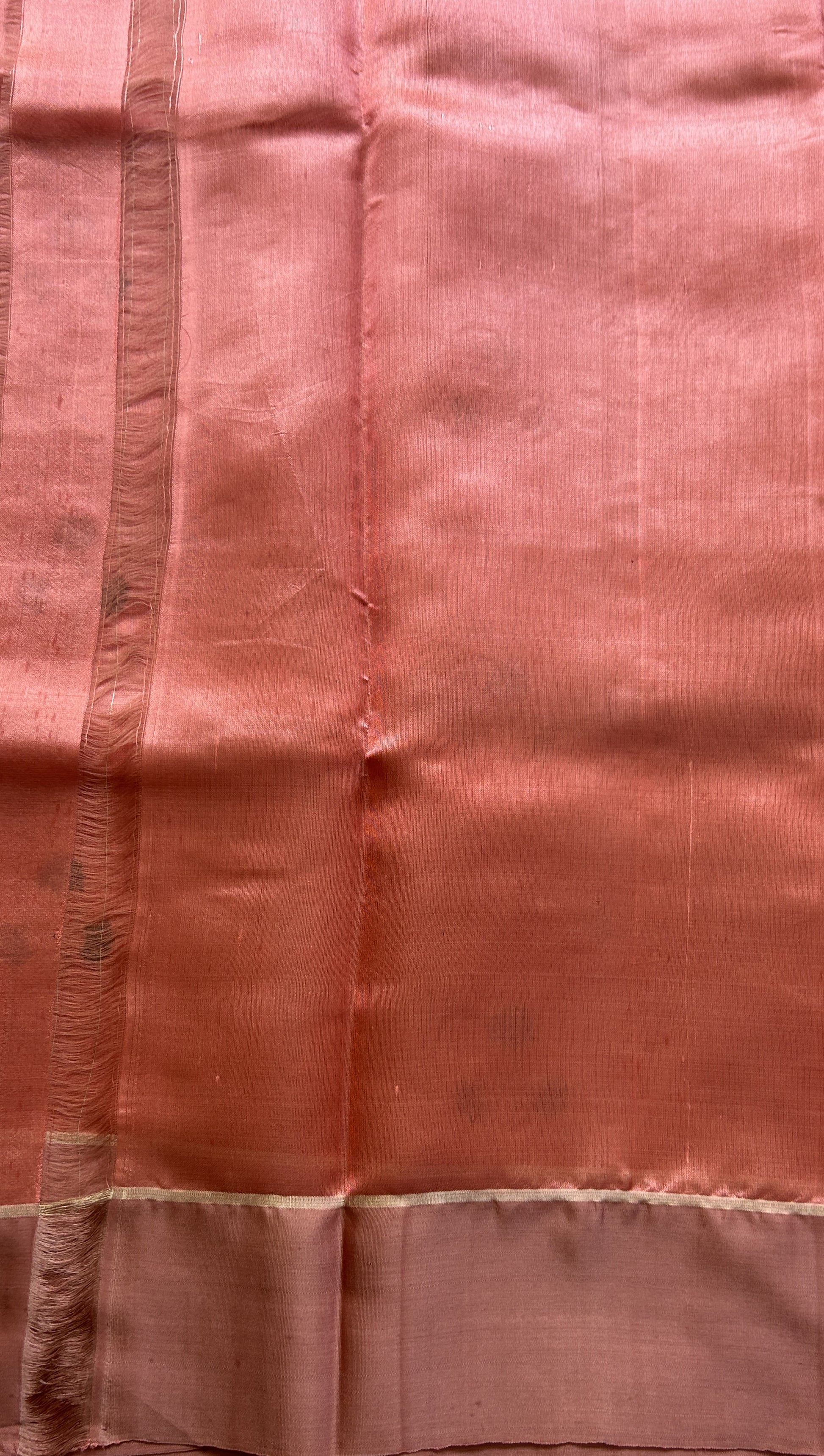 Chanderi Silk Saree Peach color Elegantly Paired with a Zari border - Sampradaya Designer Studio