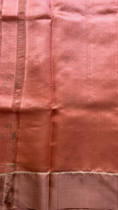 Chanderi Silk Saree Peach color Elegantly Paired with a Zari border - Sampradaya Designer Studio