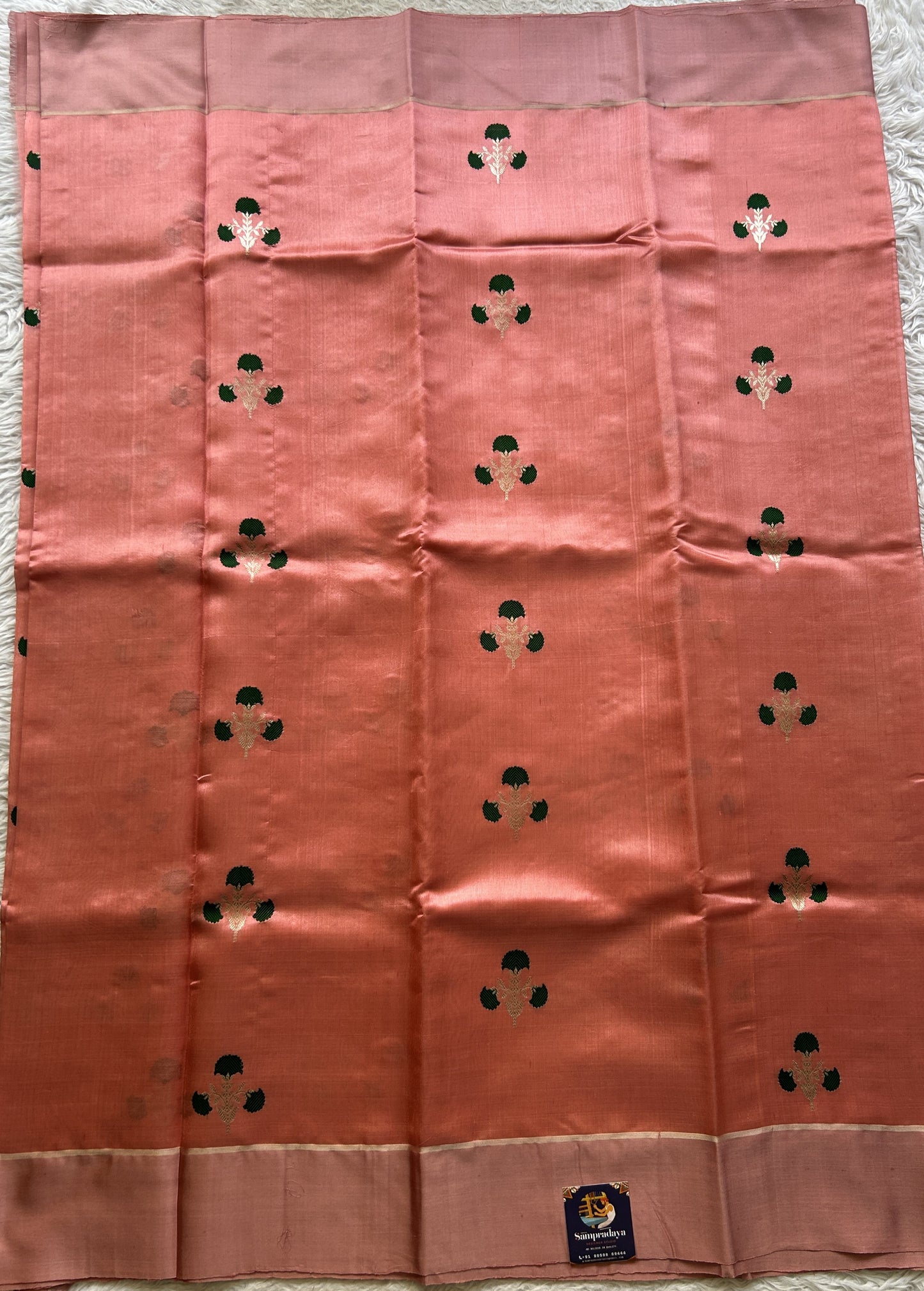 Chanderi Silk Saree Peach color Elegantly Paired with a Zari border - Sampradaya Designer Studio