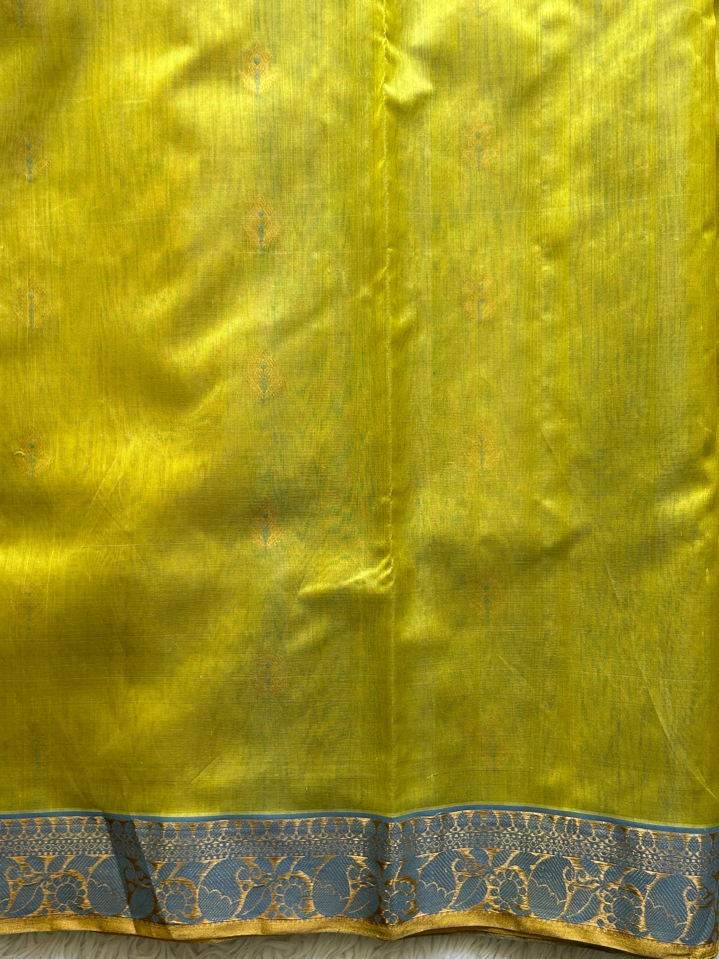 Chanderi Silk Saree  Lemon Yellow color Elegantly Paired with a Gold Zari Border