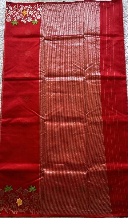 Chanderi Silk Saree Candy color Elegantly Paired with a Minakari border - Sampradaya Designer Studio