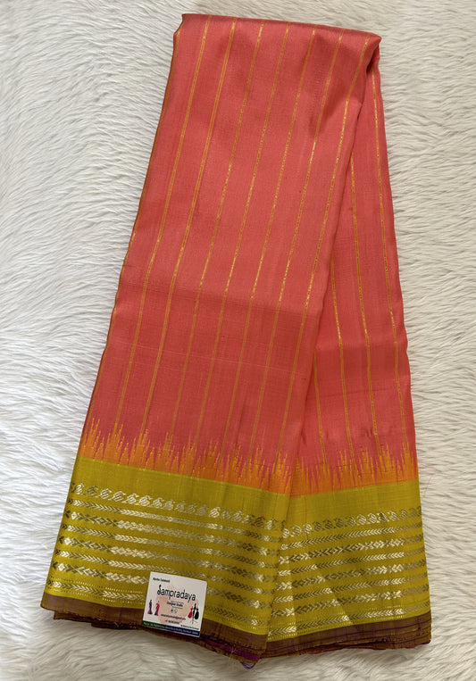 Gadwal Pattu Saree Pastel Pink Colored Complemented With a Pattu Yellow Color Kanchi Gap Border - Sampradaya Designer Studio