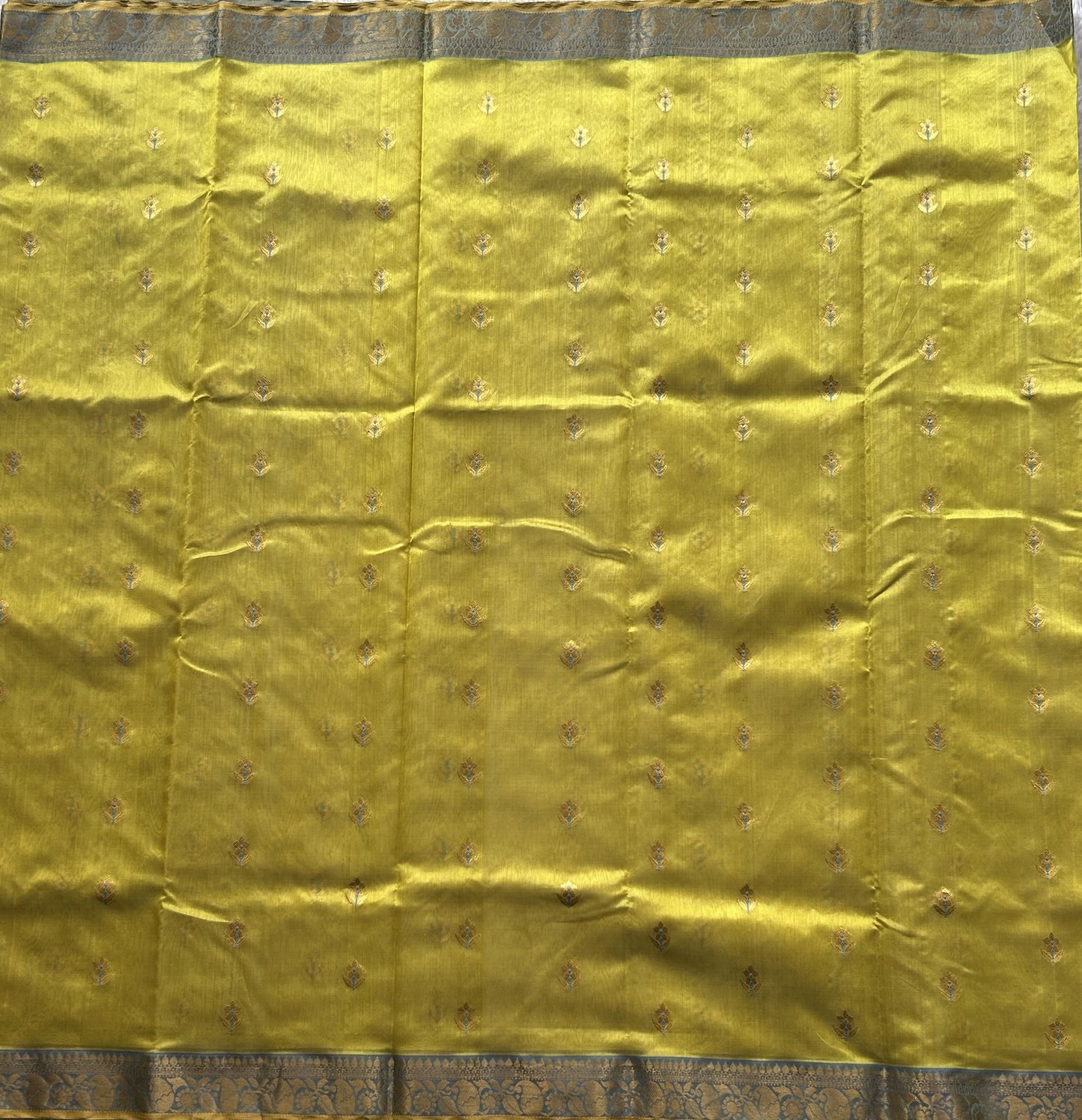 Chanderi Silk Saree  Lemon Yellow color Elegantly Paired with a Gold Zari Border