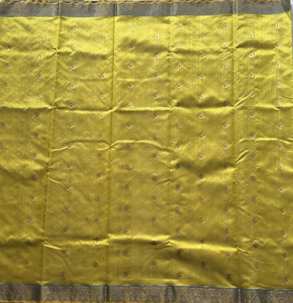 Chanderi Silk Saree  Lemon Yellow color Elegantly Paired with a Gold Zari Border