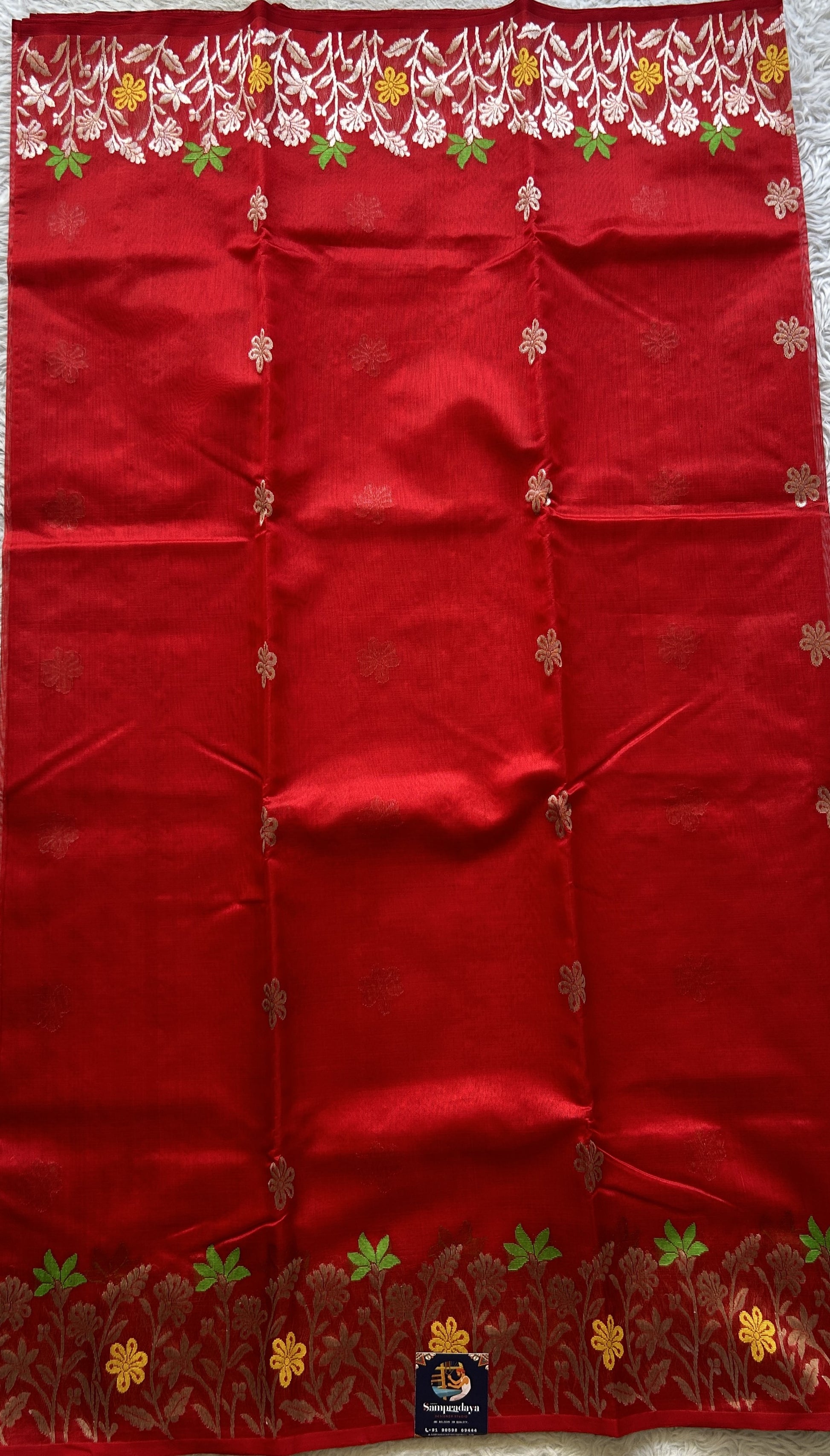 Chanderi Silk Saree Candy color Elegantly Paired with a Minakari border - Sampradaya Designer Studio