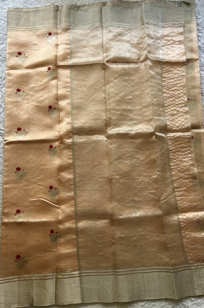 Chanderi Silk Saree Light Peach color Elegantly Paired with a Zari border - Sampradaya Designer Studio