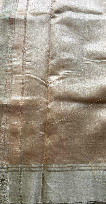 Chanderi Silk Saree Light Peach color Elegantly Paired with a Zari border - Sampradaya Designer Studio