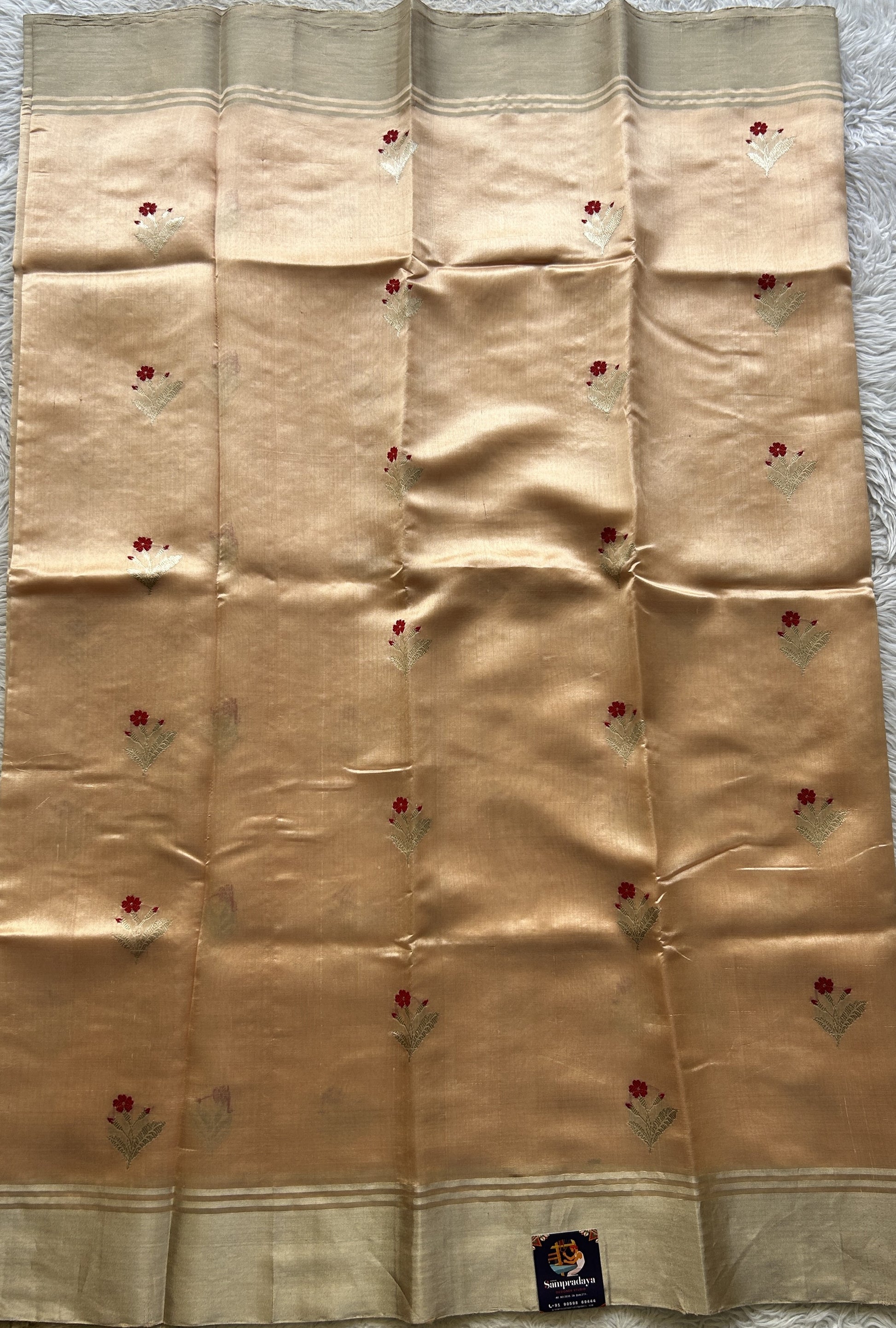 Chanderi Silk Saree Light Peach color Elegantly Paired with a Zari border - Sampradaya Designer Studio