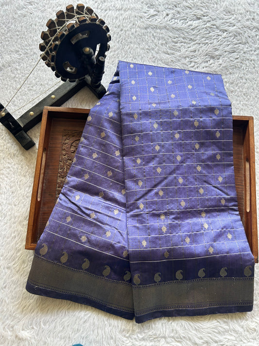 Chanderi Silk Saree  Navy Blue color Elegantly Paired with a Silver Zari Border