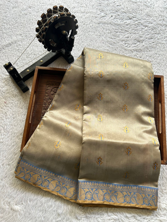 Chanderi Silk Saree Light Beige color Elegantly Paired with a Gold Zari Border