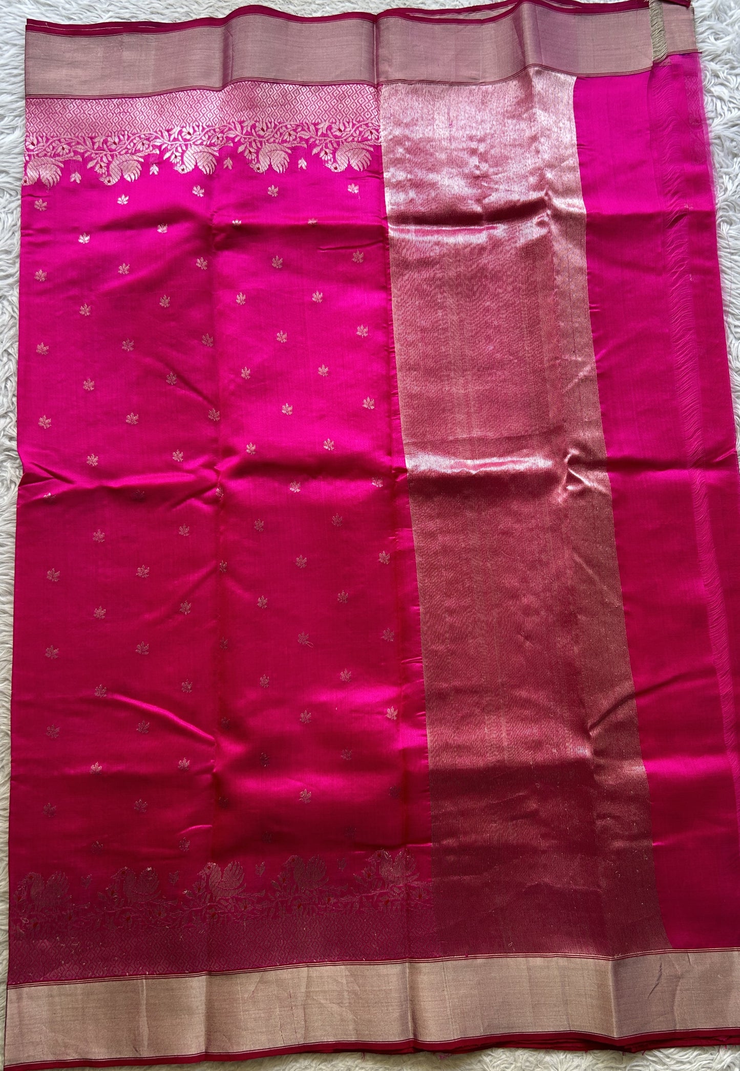 Chanderi Silk Saree Hot Pink color Elegantly Paired with a Zari border - Sampradaya Designer Studio
