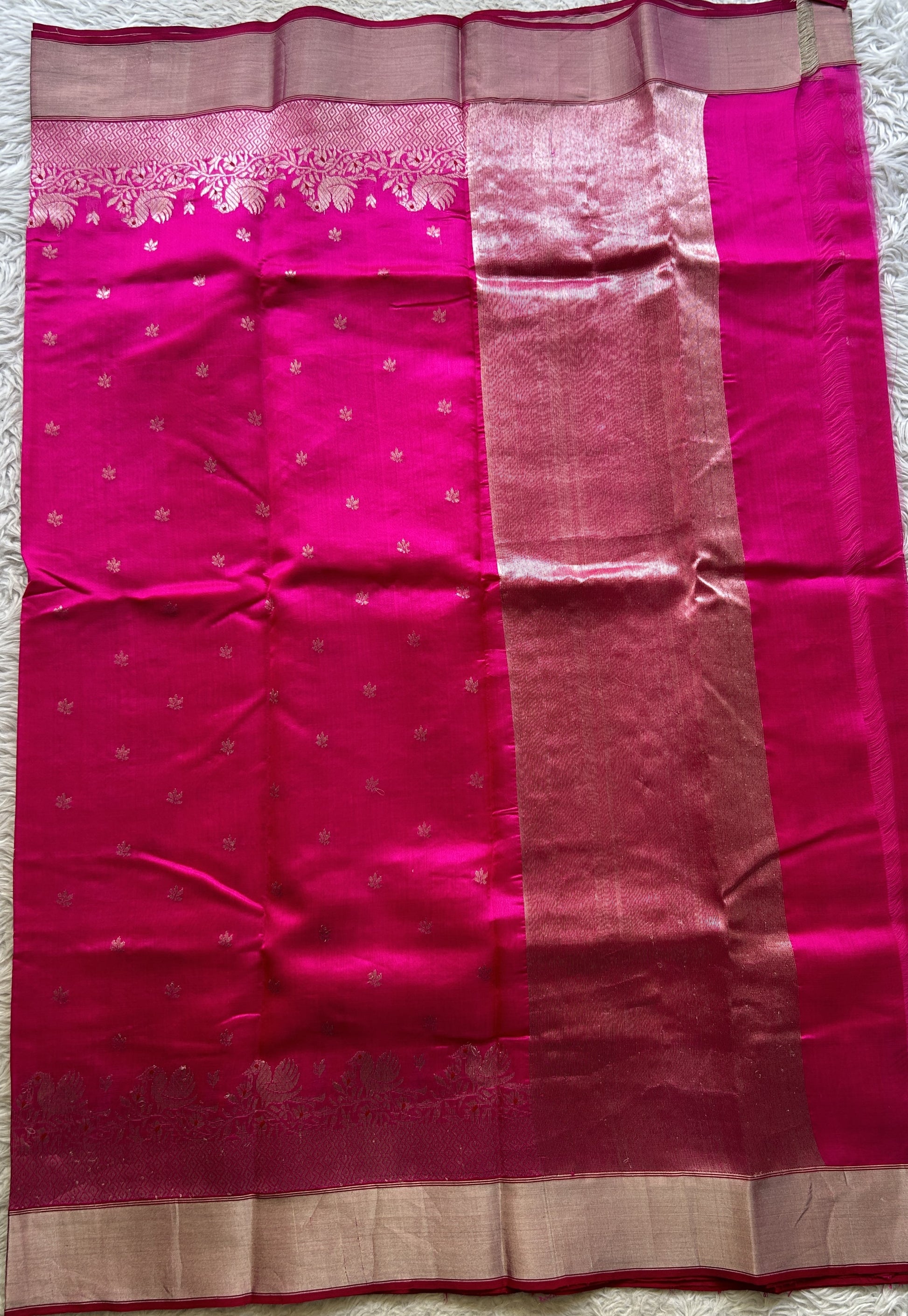 Chanderi Silk Saree Hot Pink color Elegantly Paired with a Zari border - Sampradaya Designer Studio