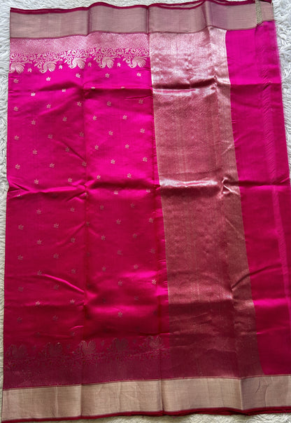 Chanderi Silk Saree Hot Pink color Elegantly Paired with a Zari border - Sampradaya Designer Studio