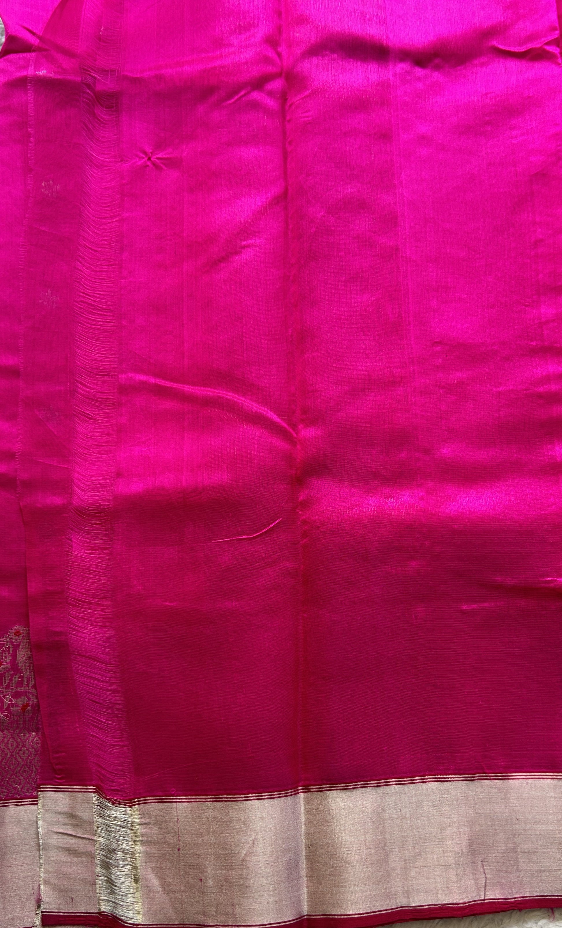 Chanderi Silk Saree Hot Pink color Elegantly Paired with a Zari border - Sampradaya Designer Studio