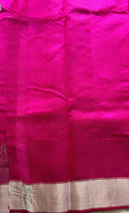 Chanderi Silk Saree Hot Pink color Elegantly Paired with a Zari border - Sampradaya Designer Studio