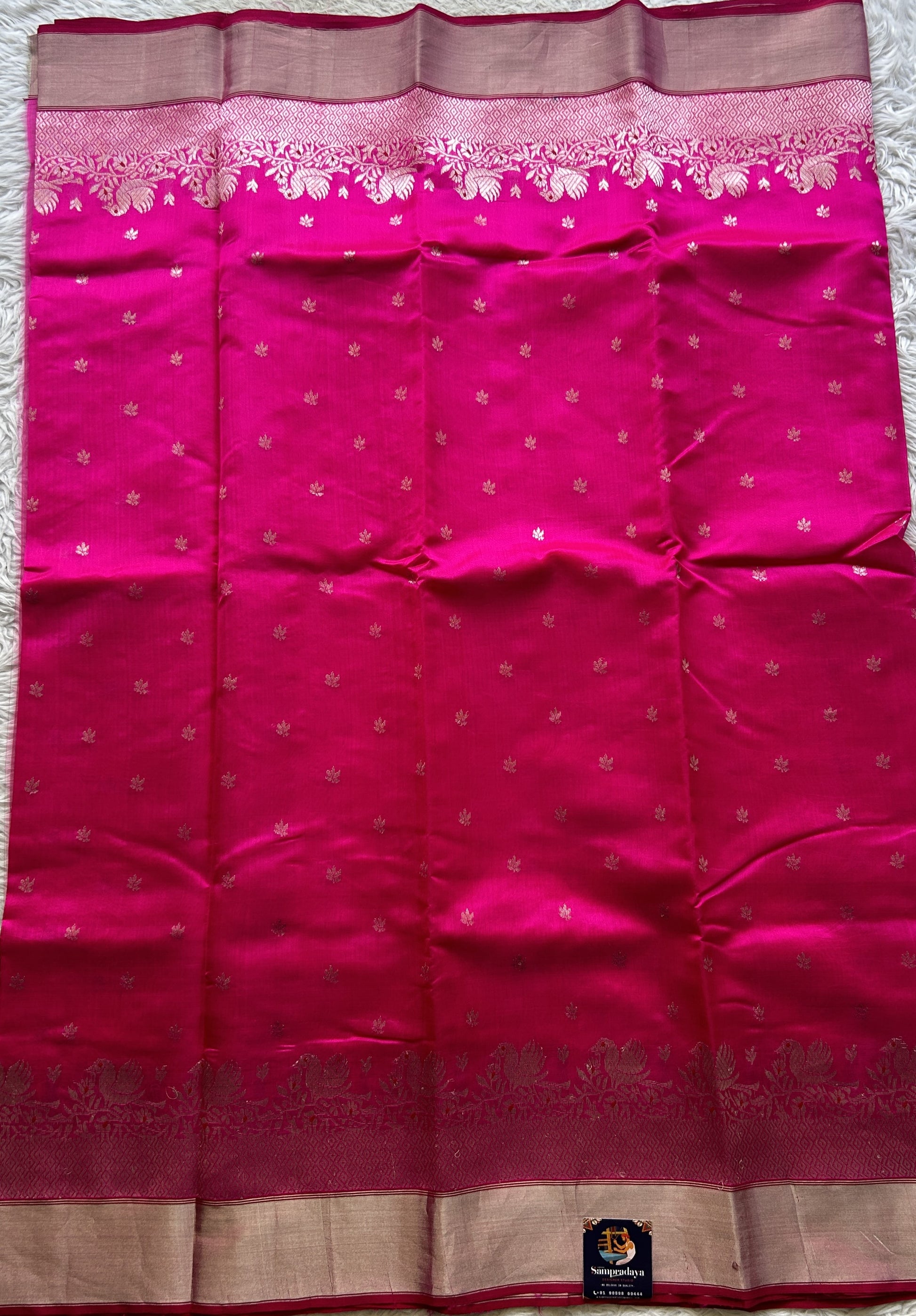 Chanderi Silk Saree Hot Pink color Elegantly Paired with a Zari border - Sampradaya Designer Studio