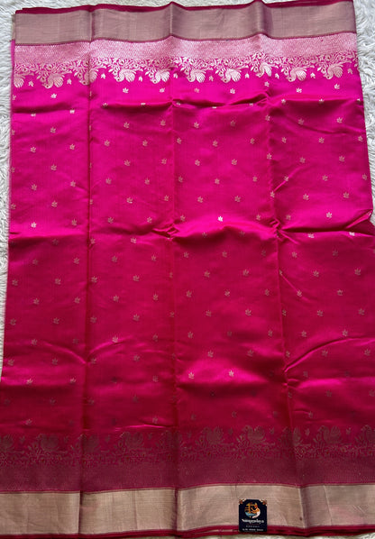 Chanderi Silk Saree Hot Pink color Elegantly Paired with a Zari border - Sampradaya Designer Studio