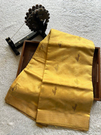 Chanderi Silk Saree Chrome Yellow color Elegantly Paired with a Gold Zari Border