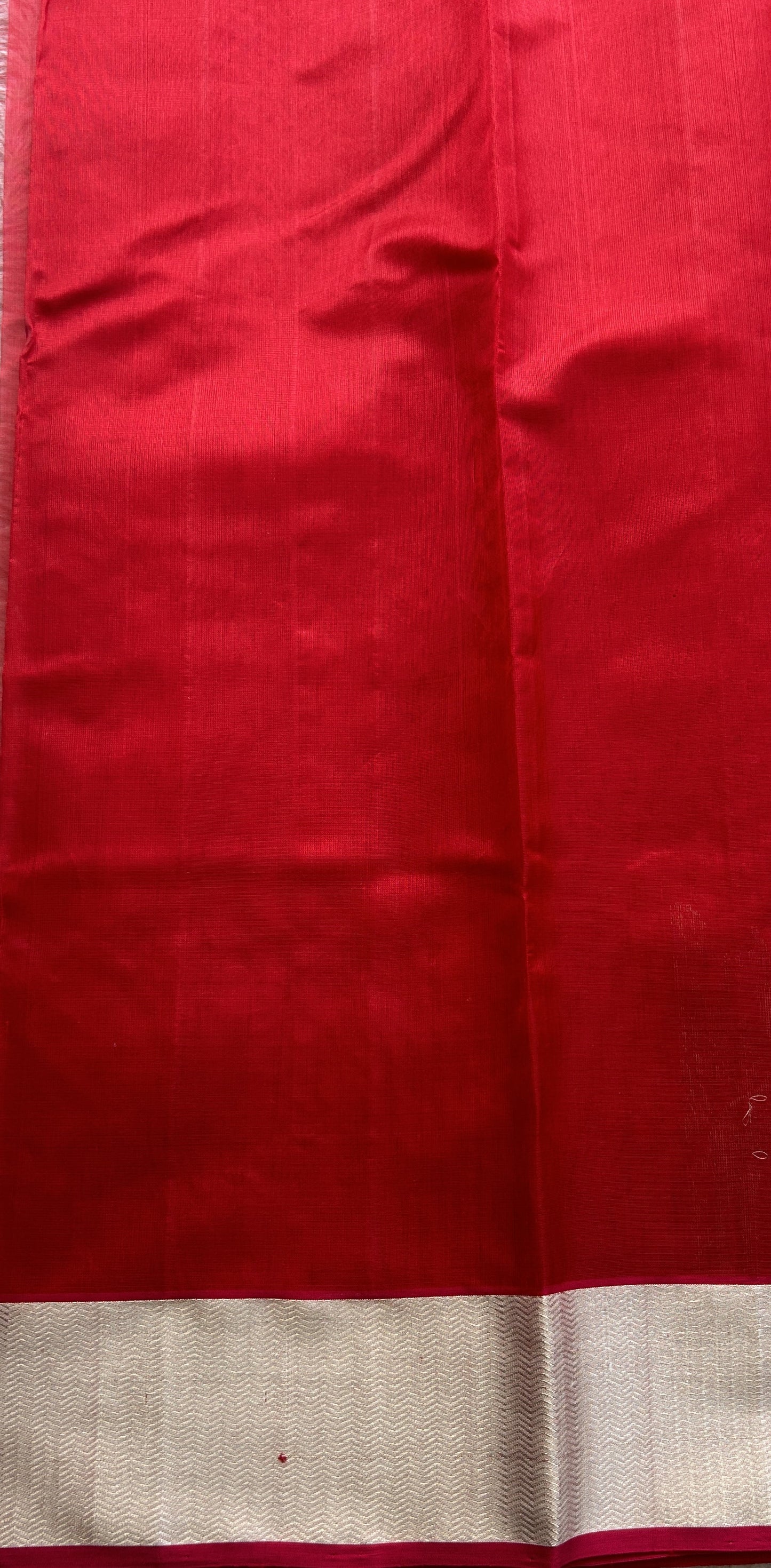 Chanderi Silk Saree Red color Elegantly Paired with a Zari border - Sampradaya Designer Studio