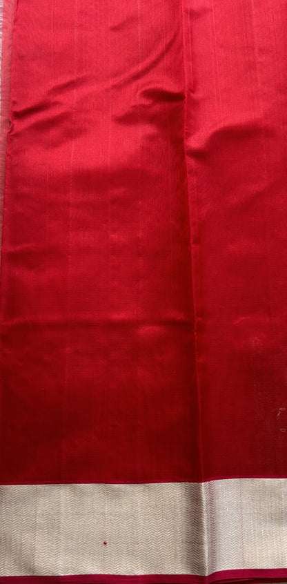 Chanderi Silk Saree Red color Elegantly Paired with a Zari border - Sampradaya Designer Studio