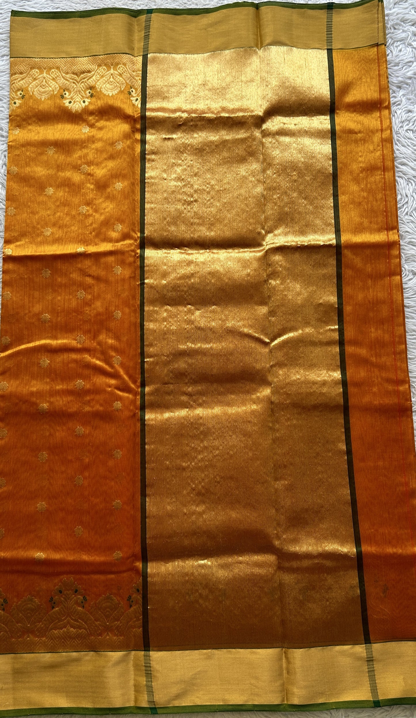Chanderi Silk Saree Mustard color Elegantly Paired with a Zari border - Sampradaya Designer Studio