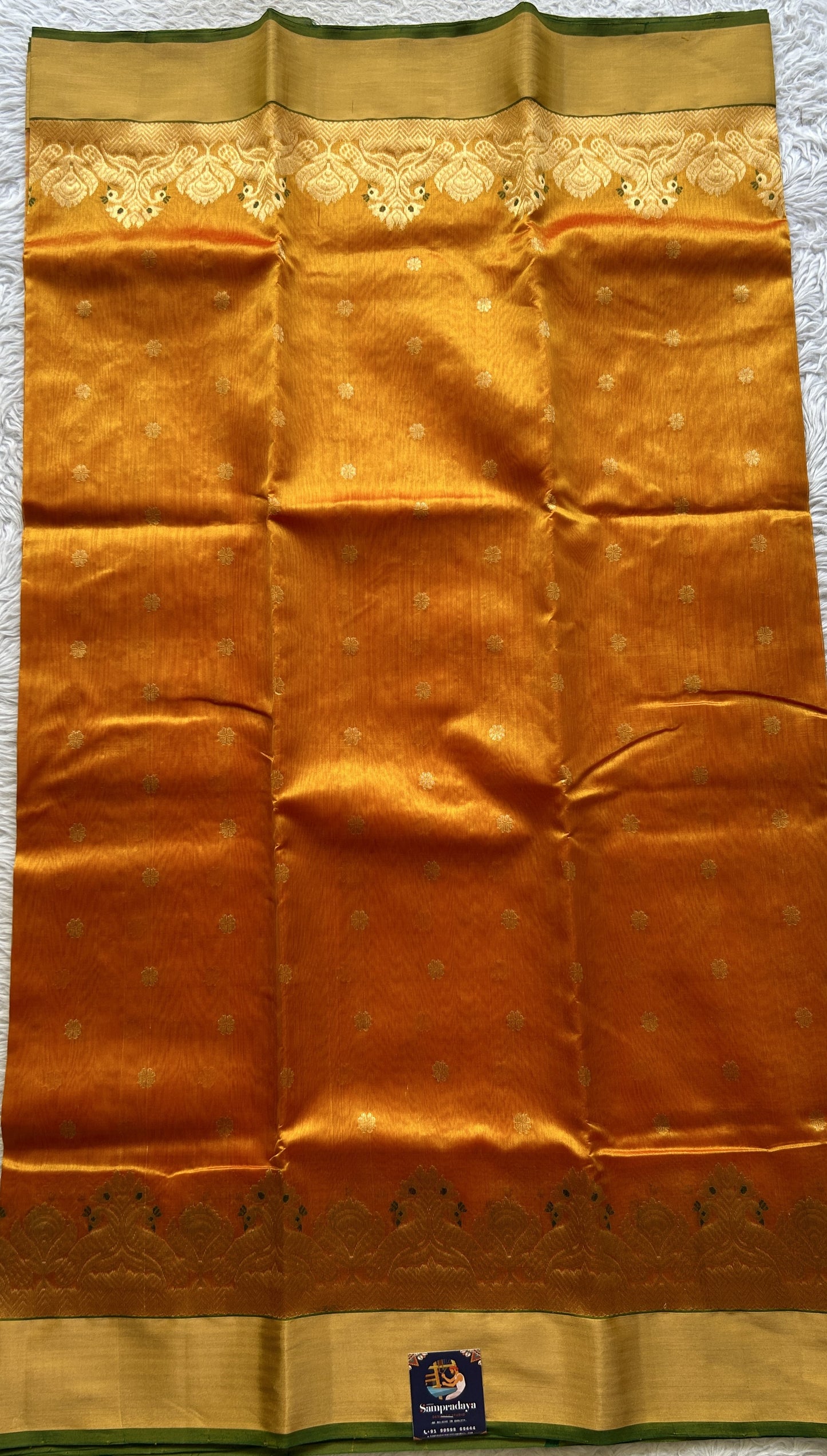 Chanderi Silk Saree Mustard color Elegantly Paired with a Zari border - Sampradaya Designer Studio