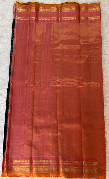 Gadwal Pattu Saree Dark Green Colored Saree Complemented With a Pattu Dark Orange Color Kanchi Border - Sampradaya Designer Studio