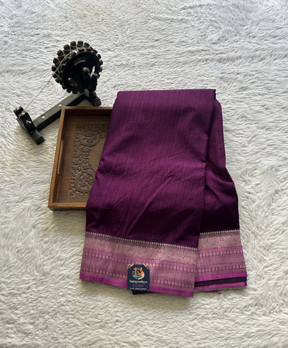 Semi Georgette Plain Saree Dark Purple Colored Elegantly Paired with a Zari Border. - Sampradaya Designer Studio