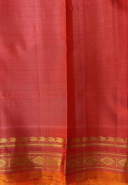 Gadwal Pattu Saree Dark Green Colored Saree Complemented With a Pattu Dark Orange Color Kanchi Border - Sampradaya Designer Studio