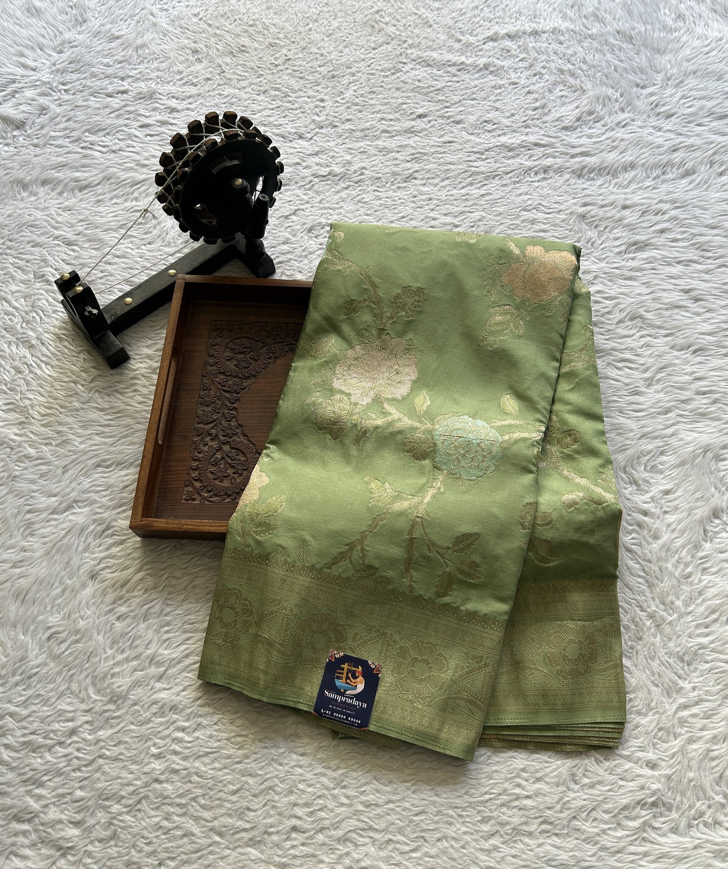 Semi Georgette Allover Saree Pista Green Colored Elegantly Paired with a Zari Border. - Sampradaya Designer Studio