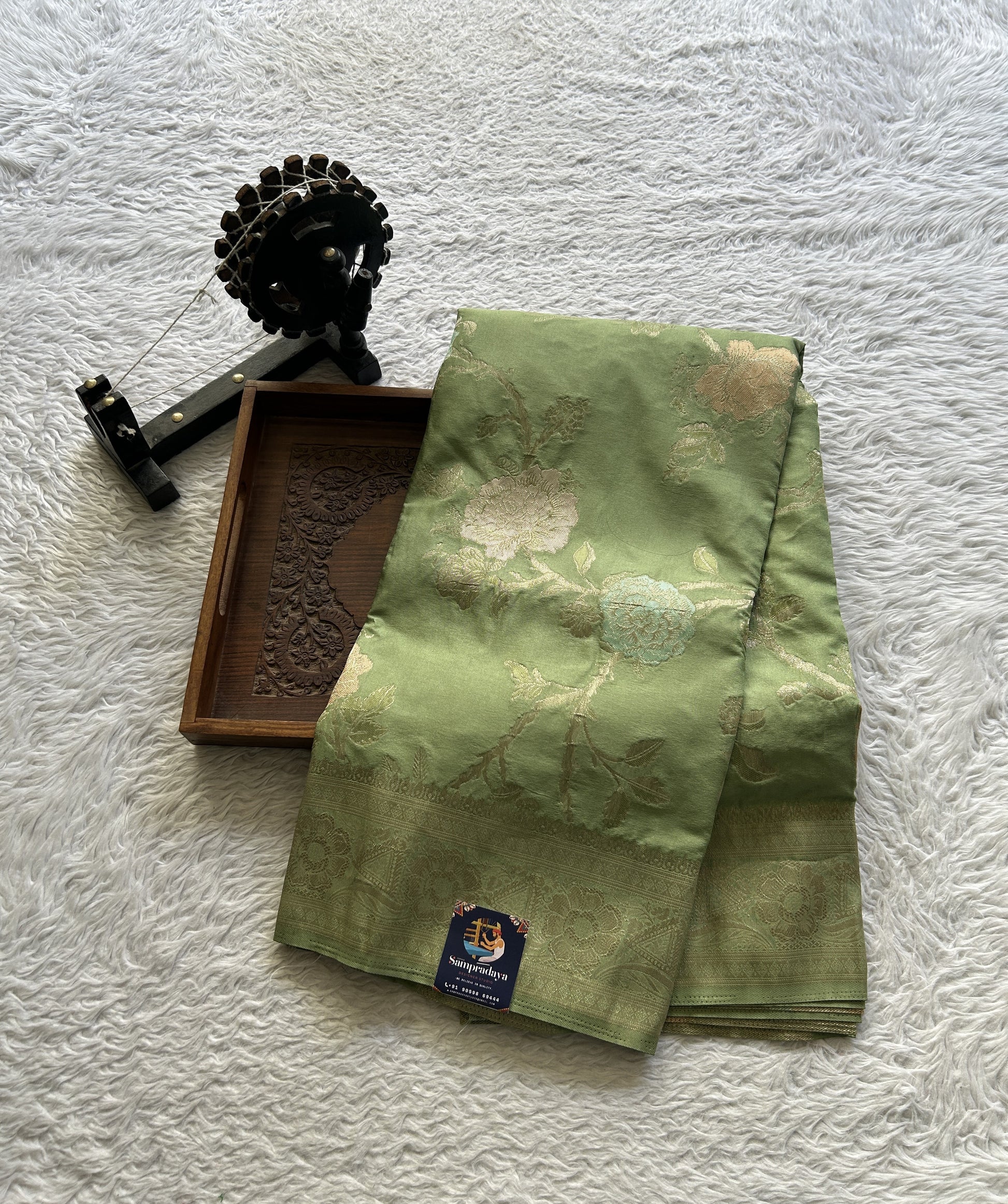 Semi Georgette Allover Saree Pista Green Colored Elegantly Paired with a Zari Border. - Sampradaya Designer Studio