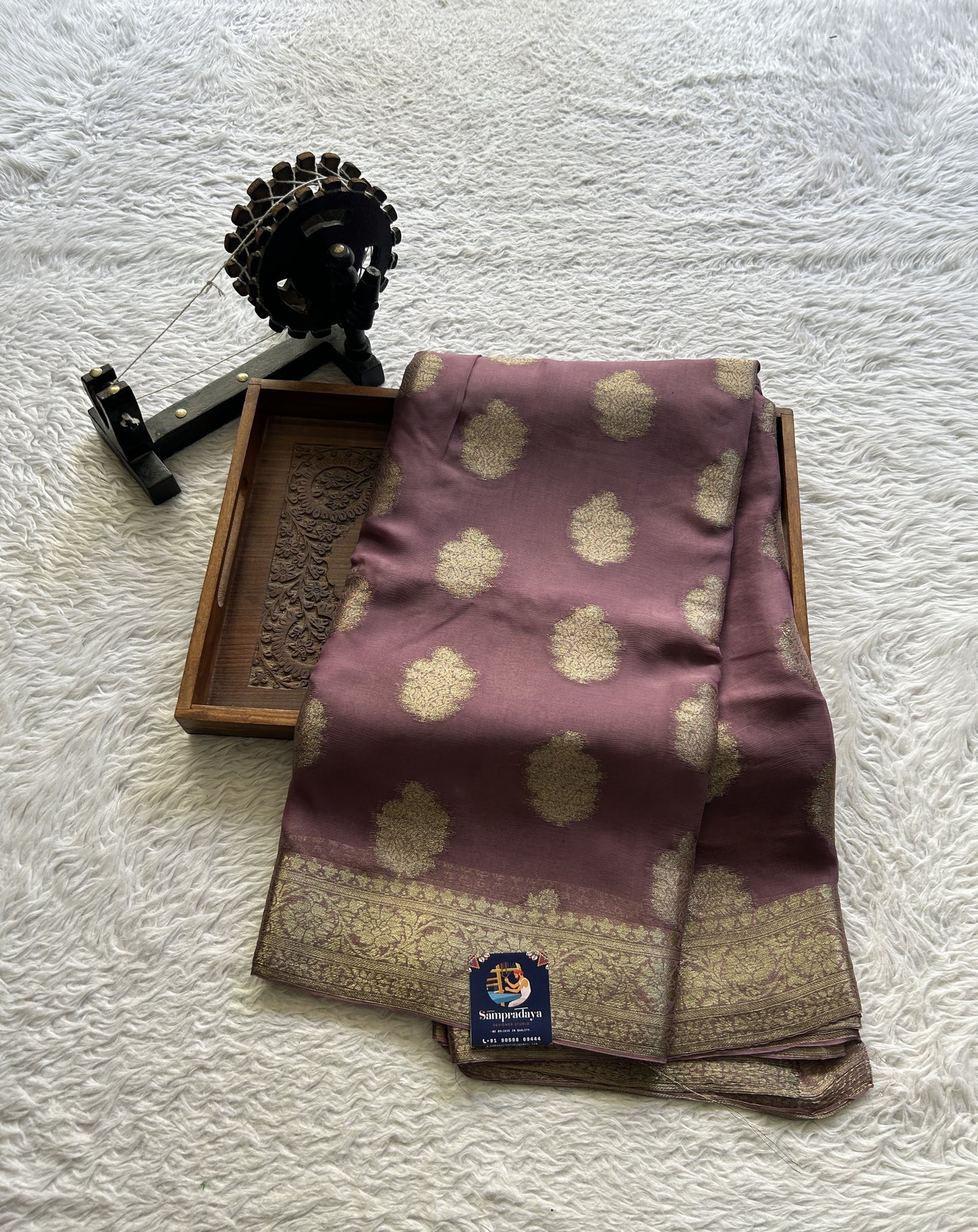 Semi Georgette Saree Raspberry Colored Elegantly Paired with a Zari Border. - Sampradaya Designer Studio