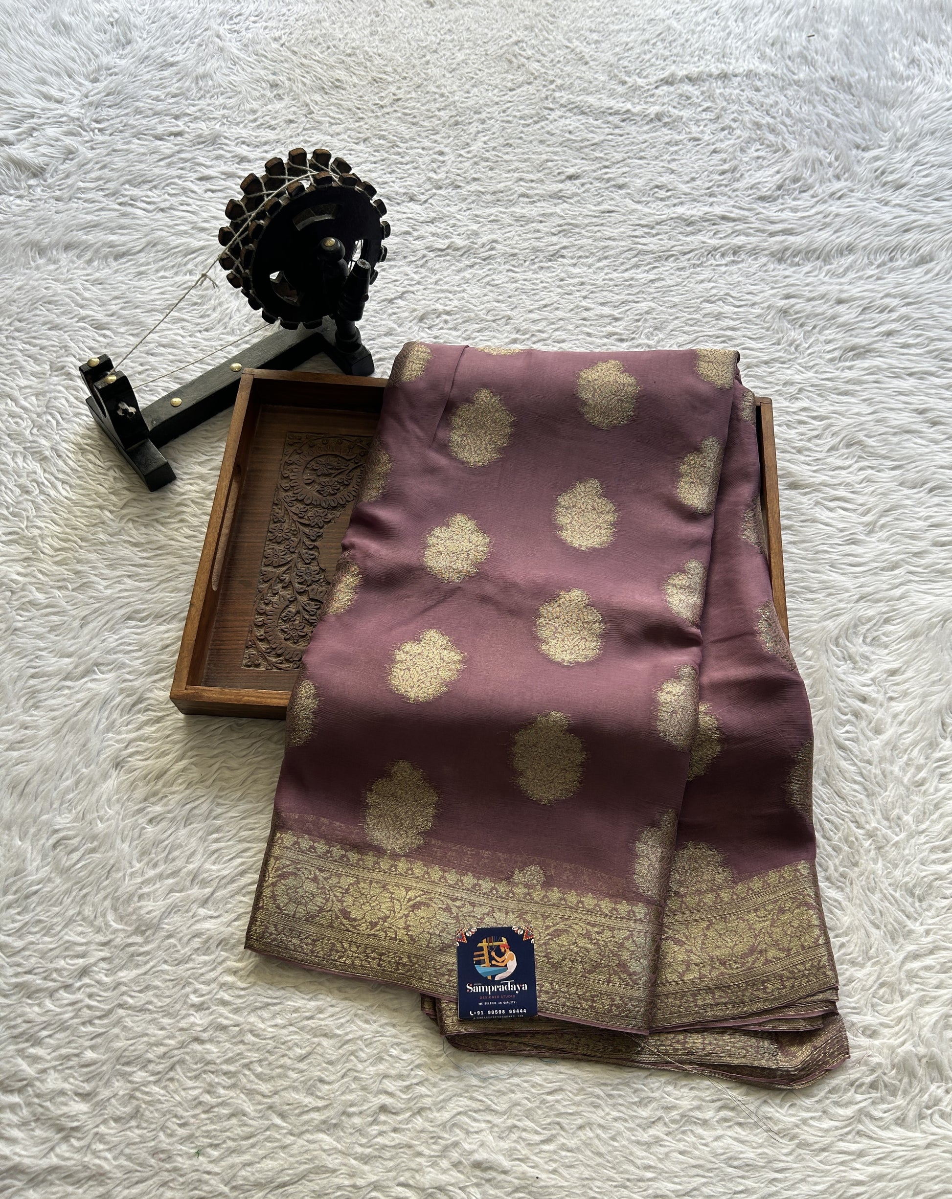 Semi Georgette Saree Raspberry Colored Elegantly Paired with a Zari Border. - Sampradaya Designer Studio