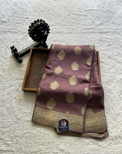Semi Georgette Saree Raspberry Colored Elegantly Paired with a Zari Border. - Sampradaya Designer Studio
