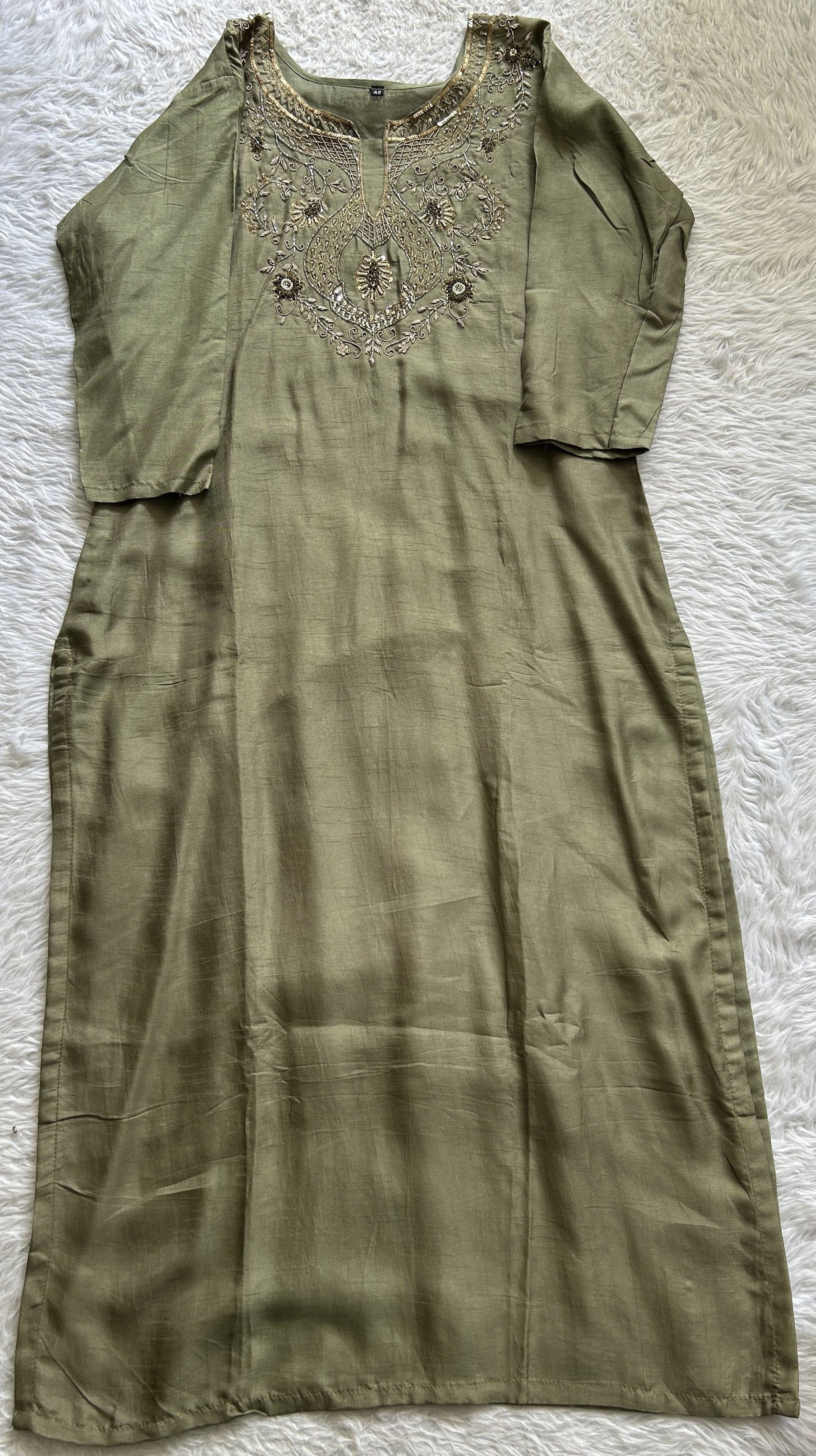 Muslin Kurti Set Green Colored With a Embroidery Work . - Sampradaya Designer Studio