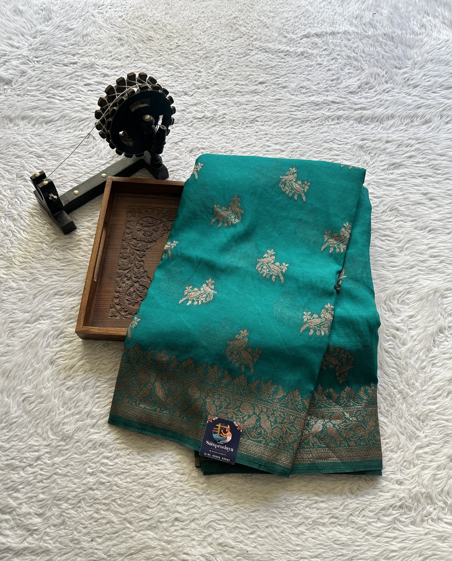 Semi Georgette Saree Turquoise Blue Colored Elegantly Paired with a Zari Border. - Sampradaya Designer Studio