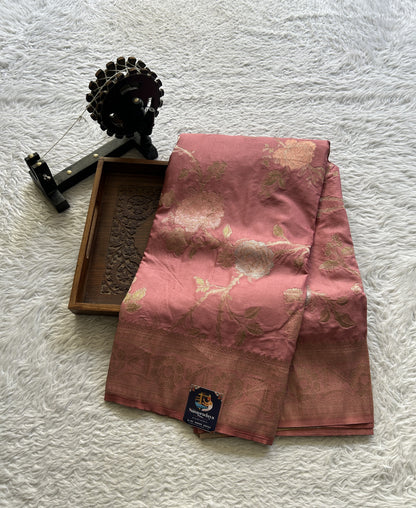 Semi Georgette Saree Soft Pink Colored Elegantly Paired with a Zari Border. - Sampradaya Designer Studio