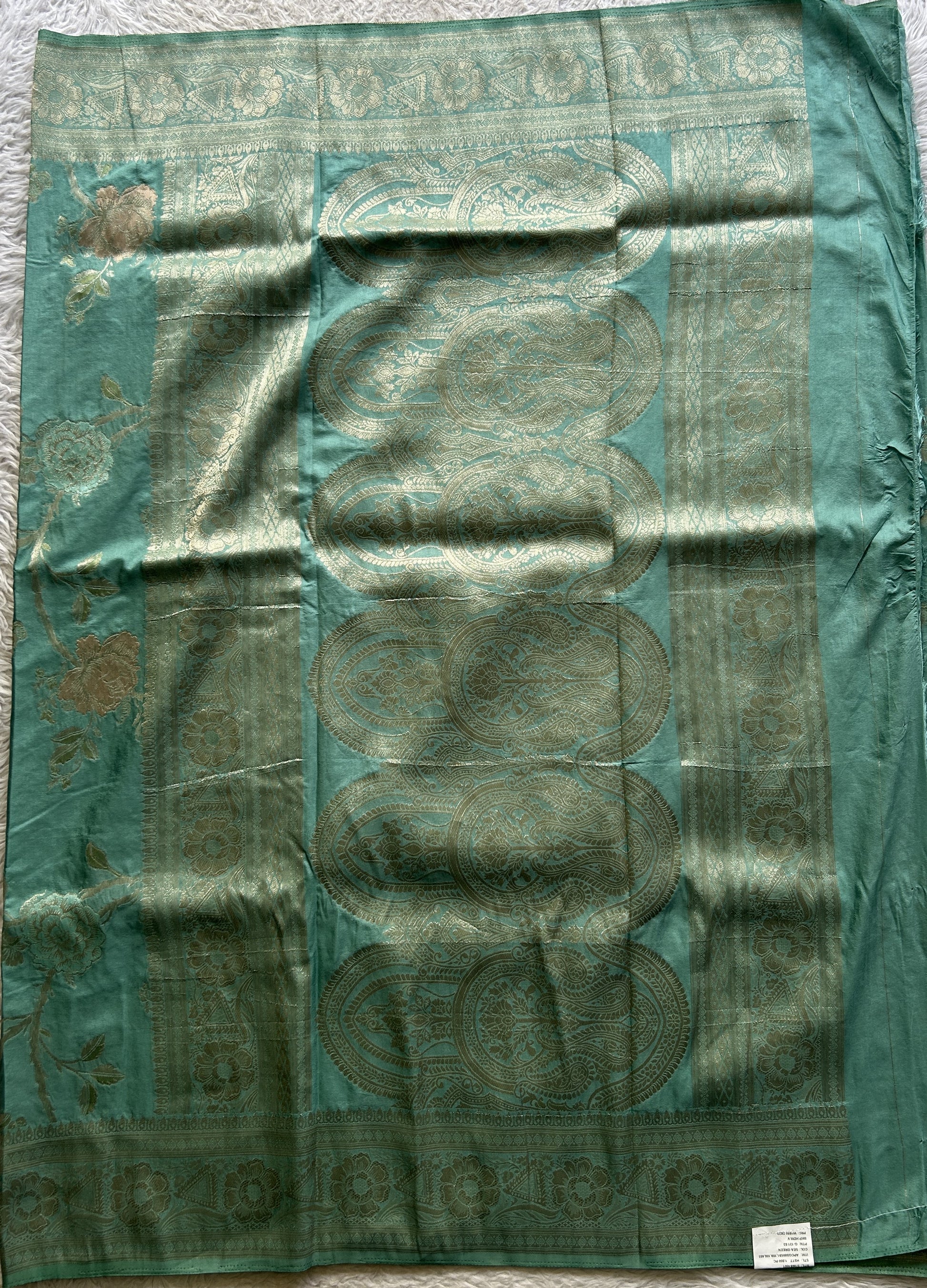 Semi Georgette Saree Light Sea Green Colored Elegantly Paired with a Zari Border. - Sampradaya Designer Studio