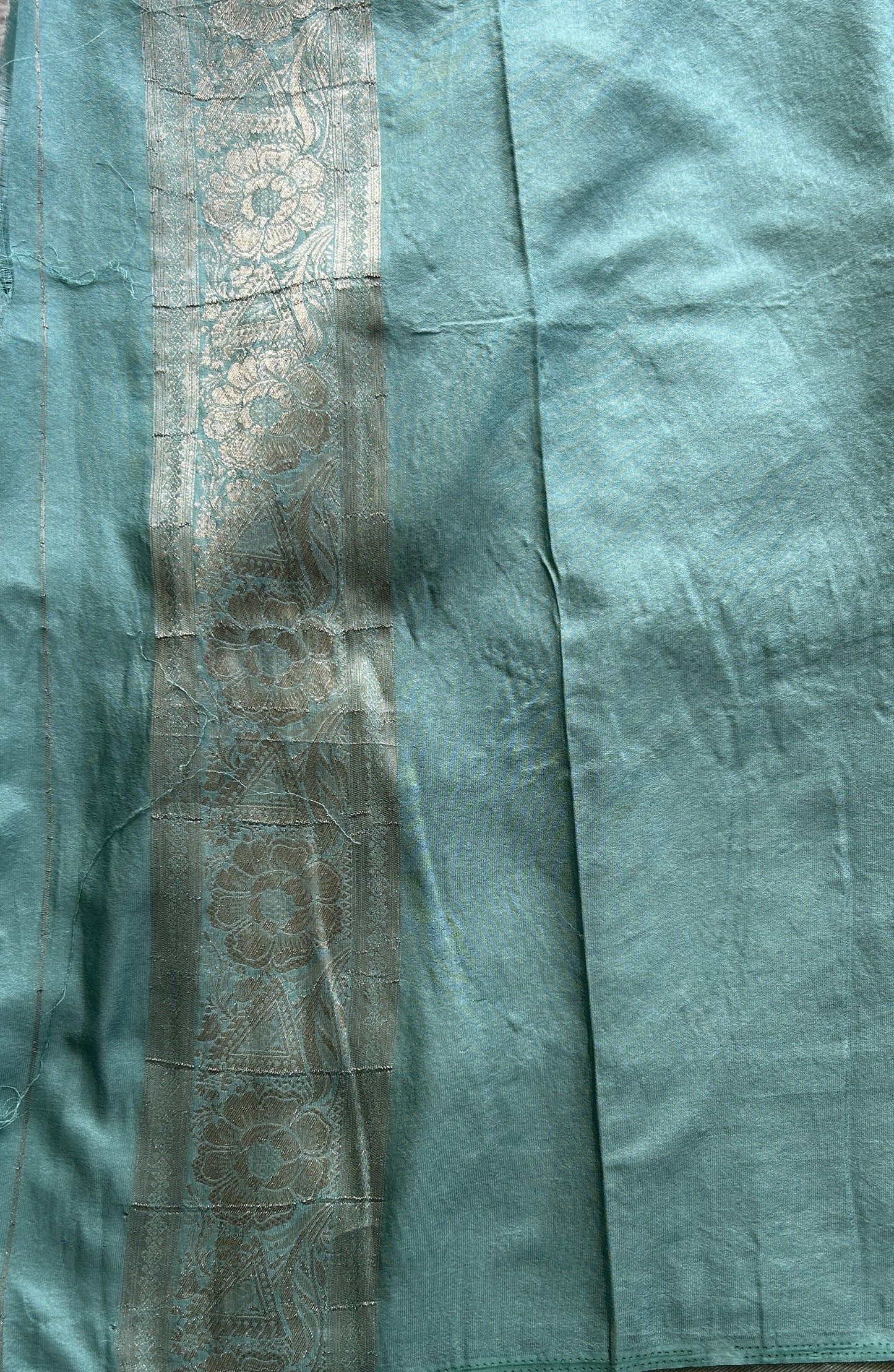 Semi Georgette Saree Light Sea Green Colored Elegantly Paired with a Zari Border. - Sampradaya Designer Studio