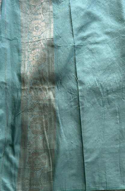 Semi Georgette Saree Light Sea Green Colored Elegantly Paired with a Zari Border. - Sampradaya Designer Studio