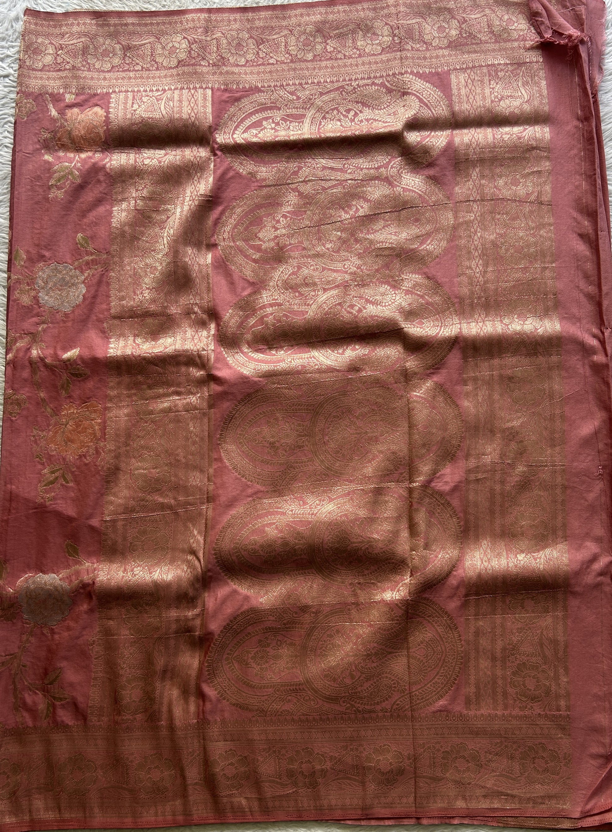Semi Georgette Saree Soft Pink Colored Elegantly Paired with a Zari Border. - Sampradaya Designer Studio