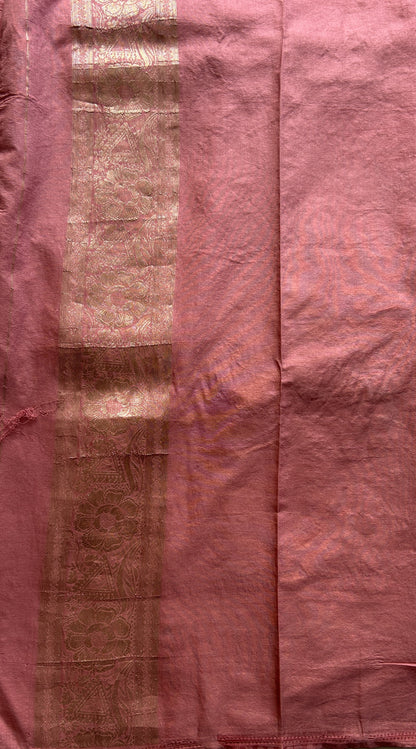 Semi Georgette Saree Soft Pink Colored Elegantly Paired with a Zari Border. - Sampradaya Designer Studio