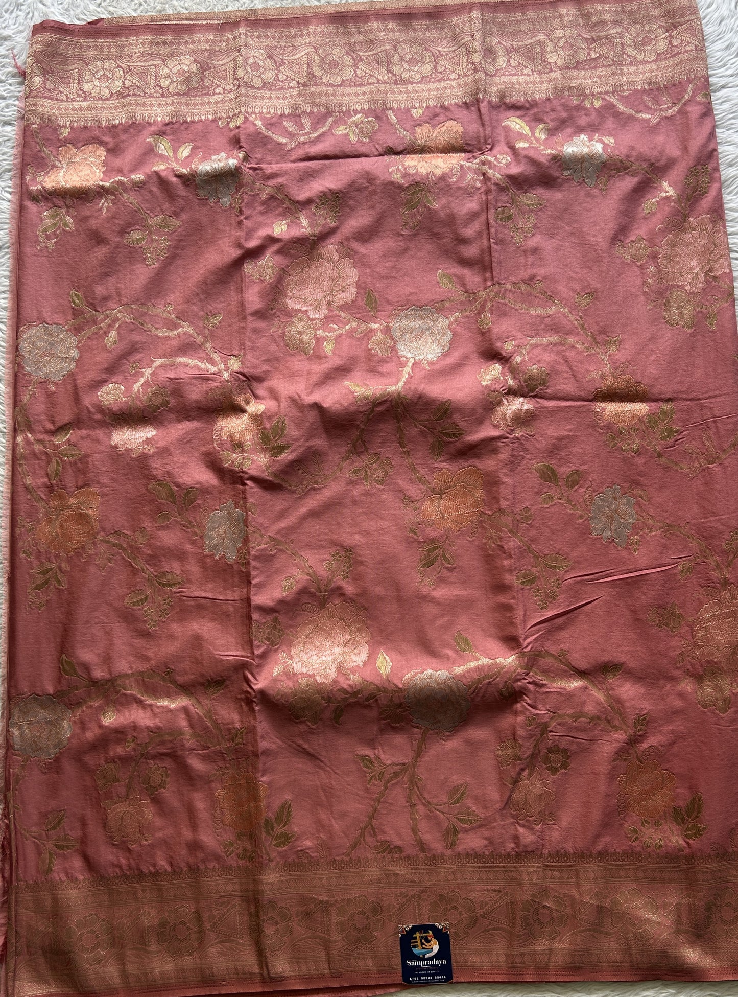 Semi Georgette Saree Soft Pink Colored Elegantly Paired with a Zari Border. - Sampradaya Designer Studio
