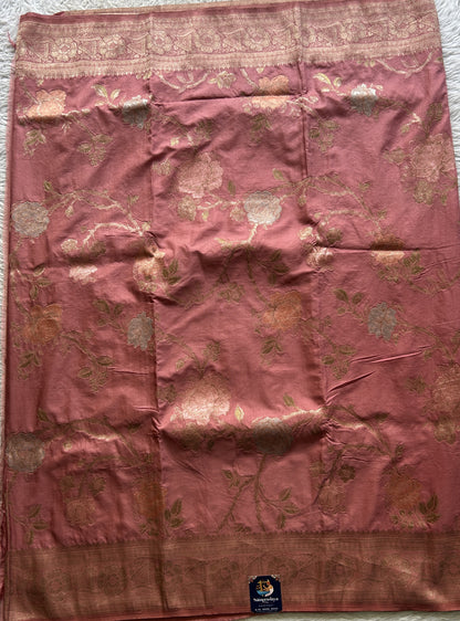 Semi Georgette Saree Soft Pink Colored Elegantly Paired with a Zari Border. - Sampradaya Designer Studio
