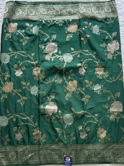 Semi Georgette Allover Saree Pine Green Colored Elegantly Paired with a Zari Border. - Sampradaya Designer Studio