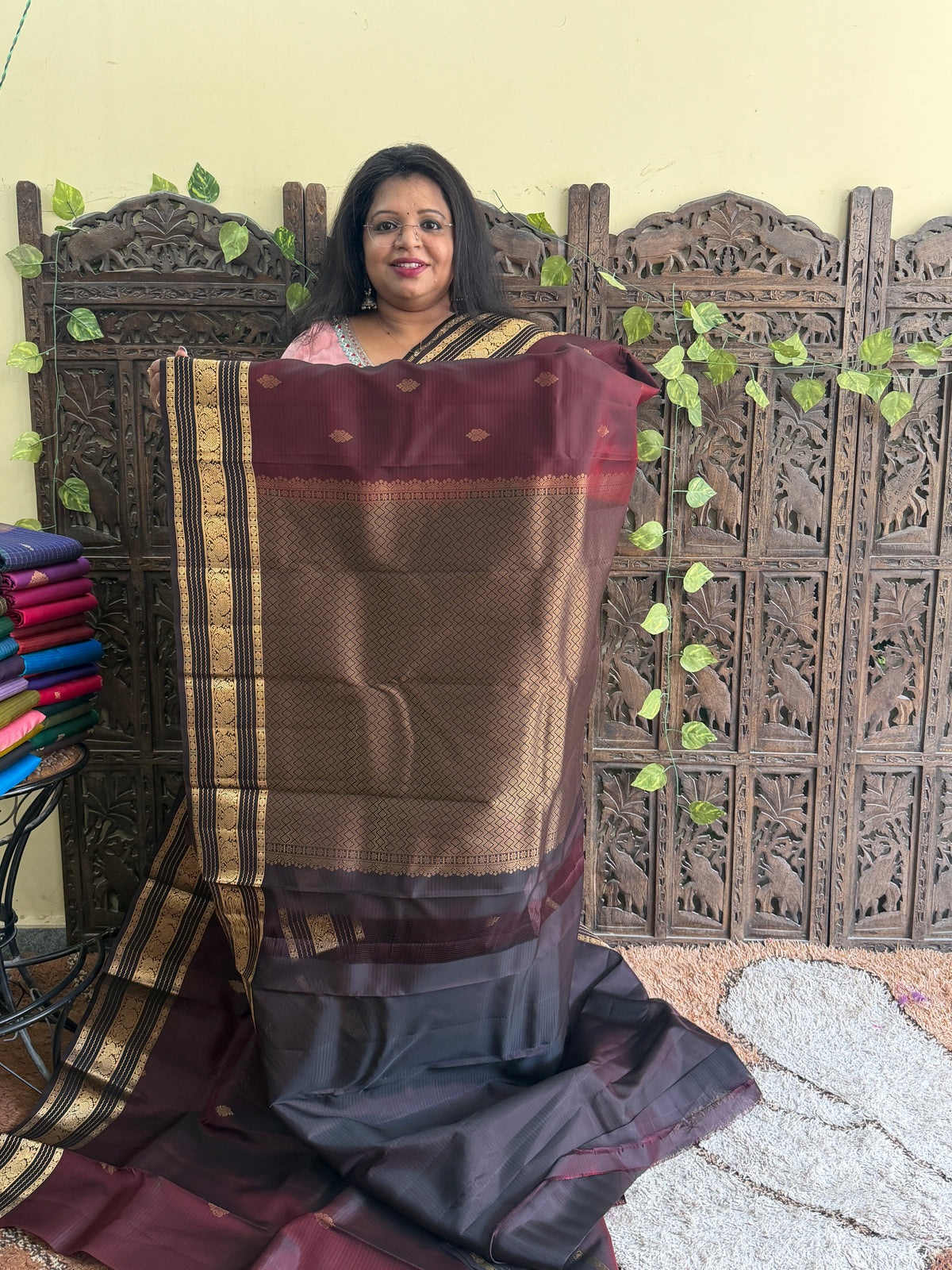 Pure Kanjivaram Silk Saree | Brown With Gold Zari Border | Handloom | Silk Mark Certified