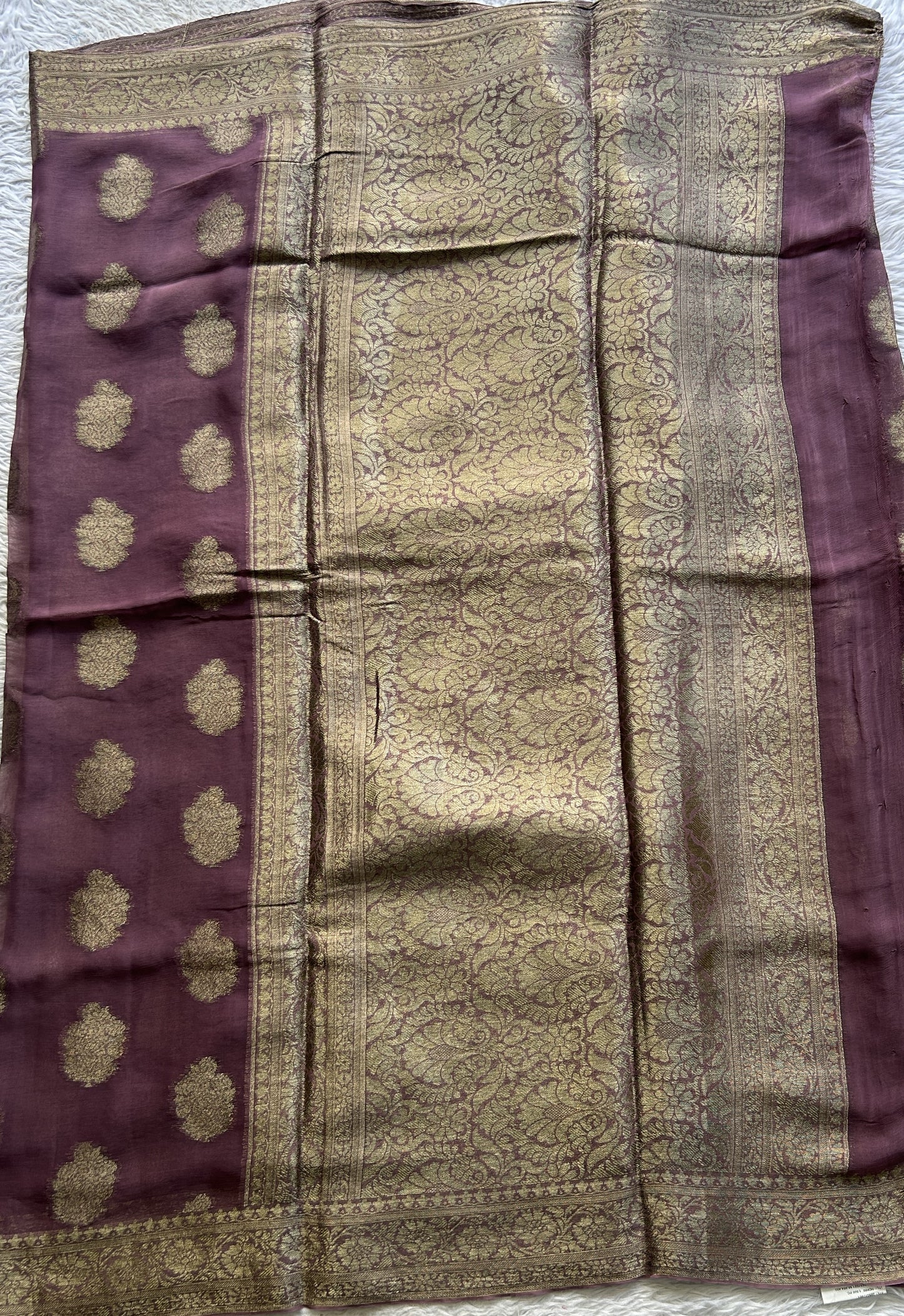 Semi Georgette Saree Raspberry Colored Elegantly Paired with a Zari Border. - Sampradaya Designer Studio