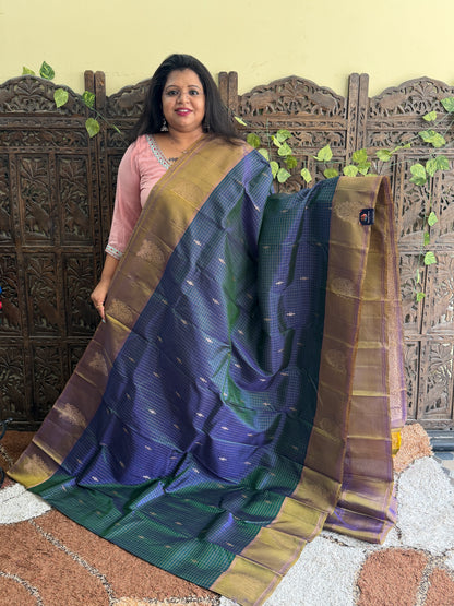 Pure Kanjivaram Silk Saree | Peacock Blue With Gold Zari Border | Handloom | Silk Mark Certified
